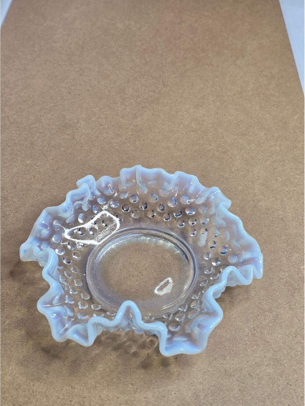 Vintage Blue Opalescent Ruffled Dish 5.75" - Rare Kiln Clay Factory Error